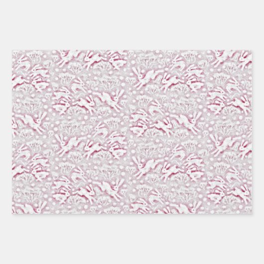 Hares Field Bunnies Kanbits Muster Weißer Schnee Geschenkpapier Set (Vorderseite 3)