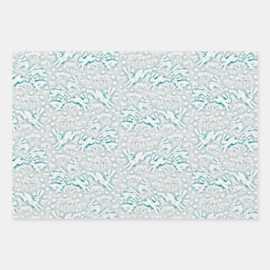 Hares Field Bunnies Kanbits Muster Weißer Schnee Geschenkpapier Set (Vorderseite)