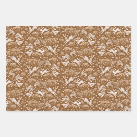 Hares Field Bunnies Kanbits Pattern Earth Shades Geschenkpapier Set (Vorderseite)
