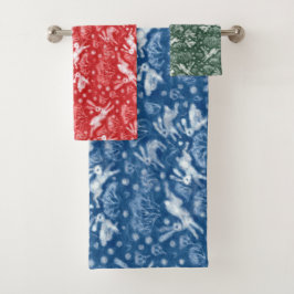 Hares Field Bunnies Kanbits Winter Animals Muster Badhandtuch Set