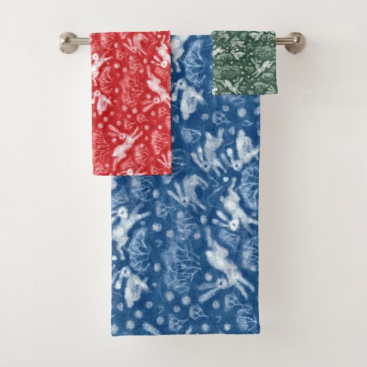 Hares Field Bunnies Kanbits Winter Animals Muster Badhandtuch Set (Insitu)