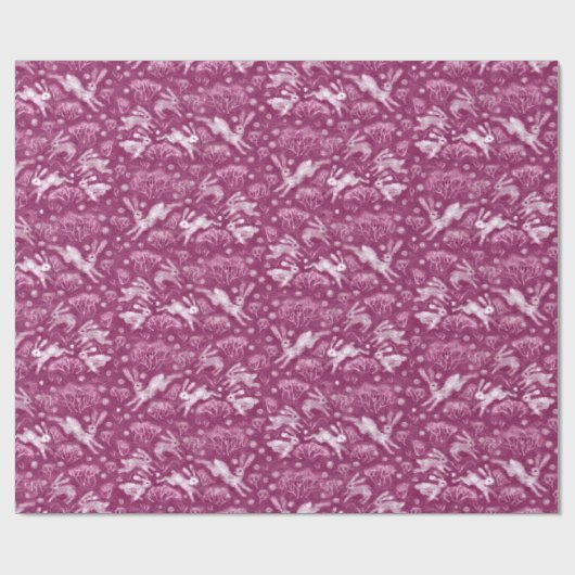 Hares Field Bunnies Kanbits Winter Pattern Fuchsia Geschenkpapier (Flach)