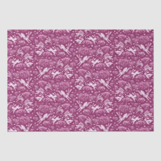 Hares Field Bunnies Kanbits Winter Pattern Fuchsia Seidenpapier (Vorderseite)