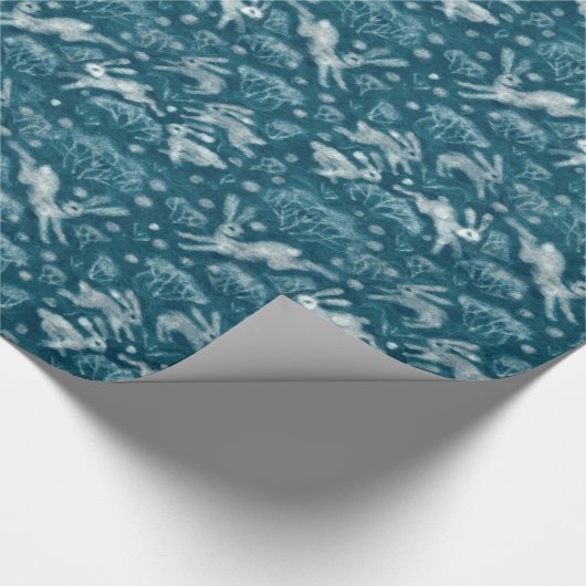 Hares Field Bunnies Kanbits Wintermuster Aquamarin Geschenkpapier (Ecke)