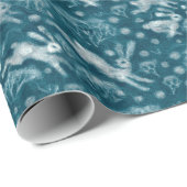 Hares Field Bunnies Kanbits Wintermuster Aquamarin Geschenkpapier (Rolleneckpunkt)