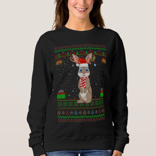 Hares Rabbit Weihnachtsmannmütze Matching Ugly Har Sweatshirt (Vorderseite)
