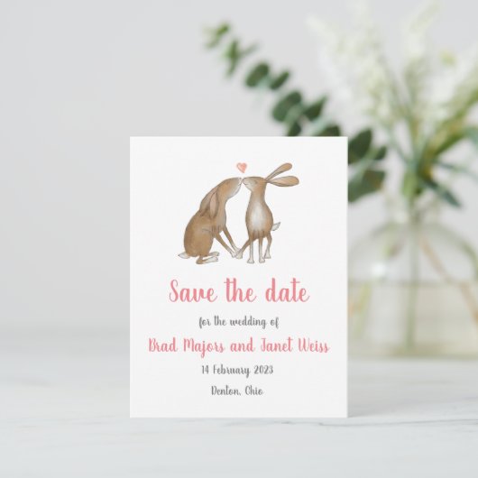 Hares Save the Date card (Stehend Vorderseite)