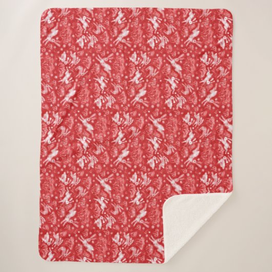 Hares Snow Field Bunnies Rabbit Winter Pattern Red Sherpadecke (Vorderseite)