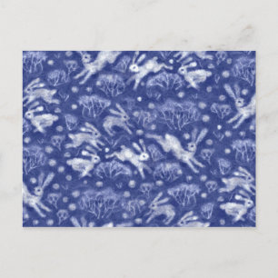 Hares Snow Field Weiße Kaninchen Winter Animal Blu Postkarte