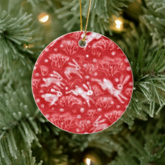 Hares Snow Field White Kanbits Winter Animals Red Keramik Ornament (Baum)