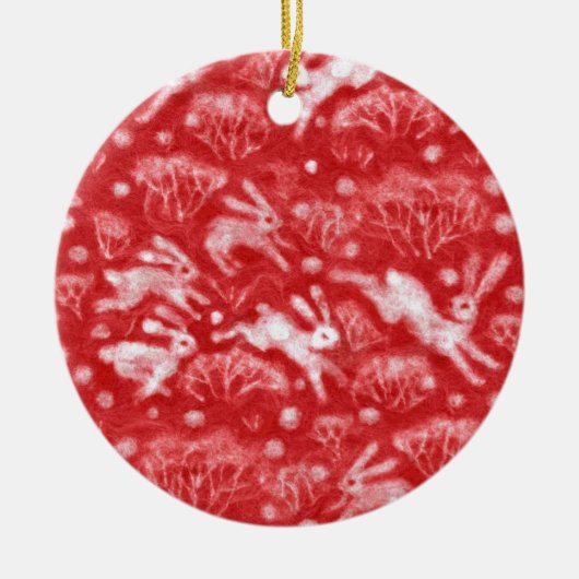 Hares Snow Field White Kanbits Winter Animals Red Keramik Ornament (Vorne)