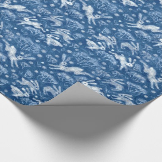 Hares Snow Field White Kanbits Winter Pattern Blau Geschenkpapier (Ecke)