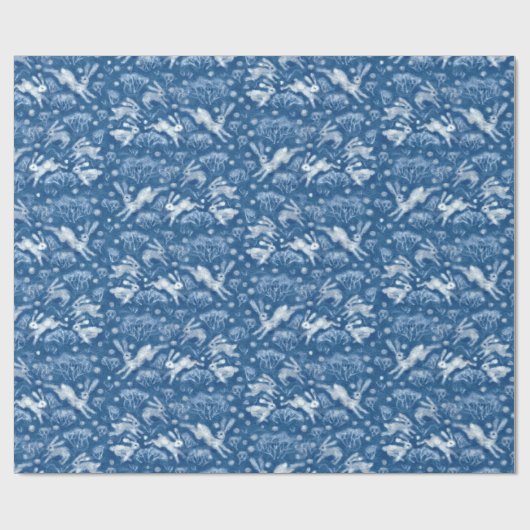 Hares Snow Field White Kanbits Winter Pattern Blau Geschenkpapier (Flach)