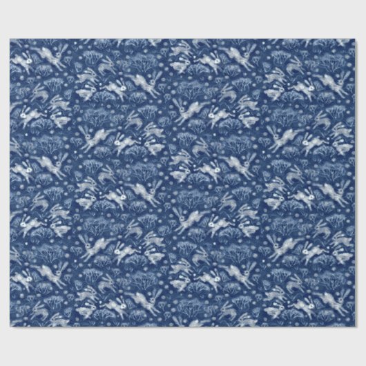 Hares Snow Field White Kanbits Winter Pattern Blau Geschenkpapier (Flach)