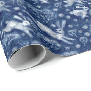 Hares Snow Field White Kanbits Winter Pattern Blau Geschenkpapier