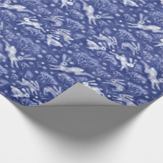 Hares Snow Field White Kanbits Winter Pattern Blau Geschenkpapier (Ecke)