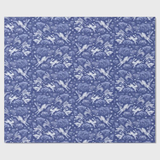 Hares Snow Field White Kanbits Winter Pattern Blau Geschenkpapier (Flach)