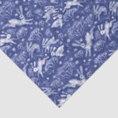 Hares Snow Field White Kanbits Winter Pattern Blau Seidenpapier (Detail)