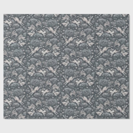 Hares Snow Field White Kanbits Winter Pattern Grau Geschenkpapier (Flach)