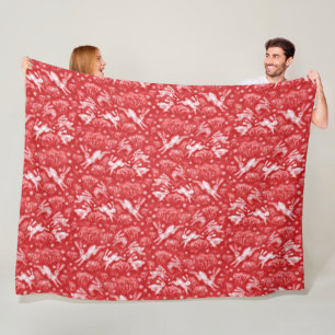 Hares Snow Field White Kanbits Winter Pattern Red Fleecedecke
