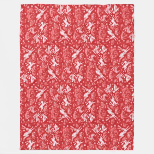 Hares Snow Field White Kanbits Winter Pattern Red Fleecedecke (Vorderseite)