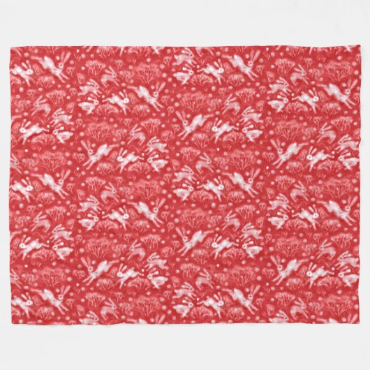 Hares Snow Field White Kanbits Winter Pattern Red Fleecedecke (Vorderseite (Horizontal))