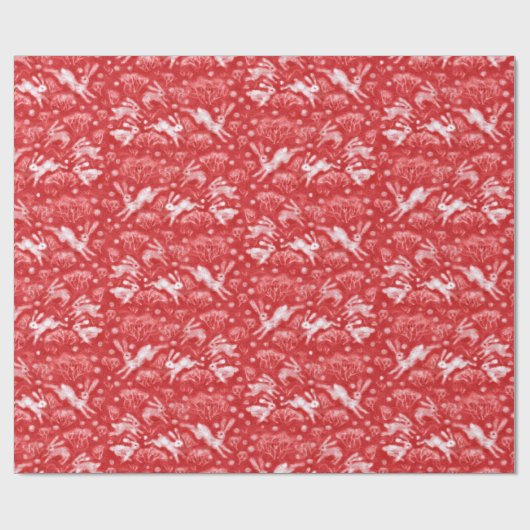 Hares Snow Field White Kanbits Winter Pattern Red Geschenkpapier (Flach)