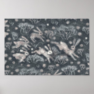 Hares Snow Field White Kanbits Wintertiere grau Poster