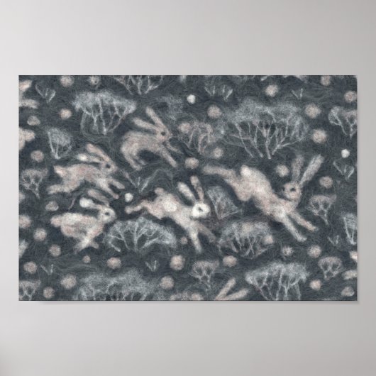 Hares Snow Field White Kanbits Wintertiere grau Poster (Vorne)