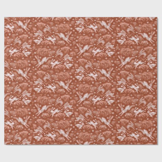 Hares Snow Field White Rabbit Winter Pattern Brown Geschenkpapier (Flach)