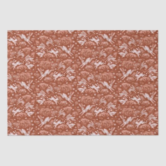 Hares Snow Field White Rabbit Winter Pattern Brown Seidenpapier (Vorderseite)