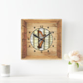 Harfe ~ 3 Dimensionen ~ Folk Art Box ~ Quadratische Wanduhr (Zuhause)