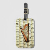 Harfe auf Notenblättern ~ Gepäckanhänger (Vorderseite Vertikal)