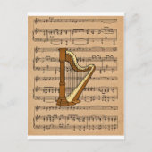 Harfe mit Notenhintergrund Postkarte (Vorderseite)