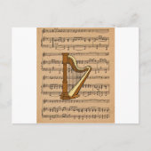 Harfe mit Notenhintergrund Postkarte (Vorderseite)