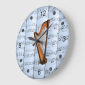Harfe ~ Rolled Sheet Music ~ Blue Tint Background  Große Wanduhr (Winkel)