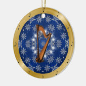 Harfe ~ Silber ~ Blau ~ Gold ~ Weihnachten Keramik Ornament (Links)