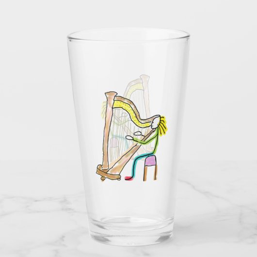 Harfe spielender Stickman Glas (Vorderseite)