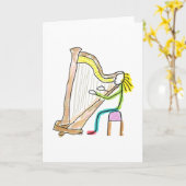 Harfe spielender Stickman Karte (Gelbe Blume)
