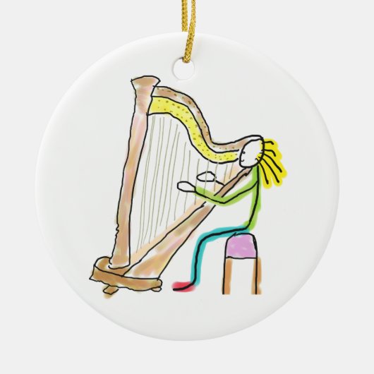 Harfe spielender Stockmann Keramik Ornament (Vorne)