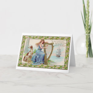 Harfe und Hund, Kleeblatt, St. Patrick's Day, Vint Karte