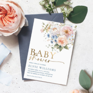Hargrove Blaues Florales Babyshower Gold Folieneinladung