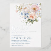 Hargrove Blue Floral Baby Showsilber Folieneinladung (Vorderseite)