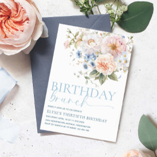 Hargrove Blue Floral Birthday Brunch Einladung