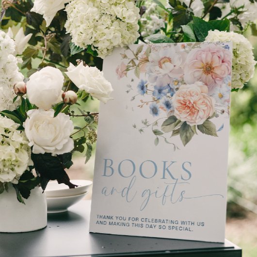 Hargrove Blue Floral Books and Gifts Sign Poster