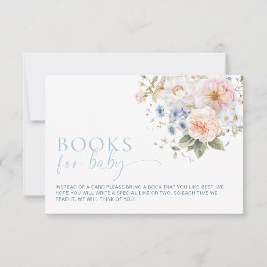 Hargrove Blue Floral Books für Baby Request Card Einladung (Vorderseite)