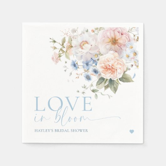 Hargrove Blue Floral Liebe in Bloom Brautparty Serviette (Vorderseite)