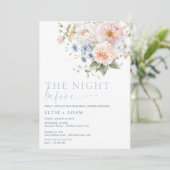 Hargrove Blue Floral Probe Dinner Einladung (Stehend Vorderseite)