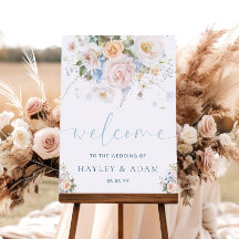 Hargrove Blue Floral Wedding Welcome Sign