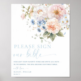 Hargrove Blue Sign Our Bible Wedding Guest Book Poster